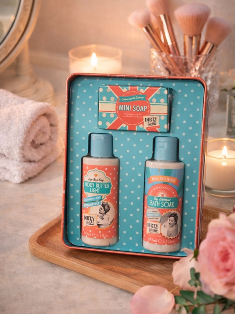 Dirty Works Spa Gift Set Top to Toe Treats Body Butter Bath Soak Soap Tin Bundle